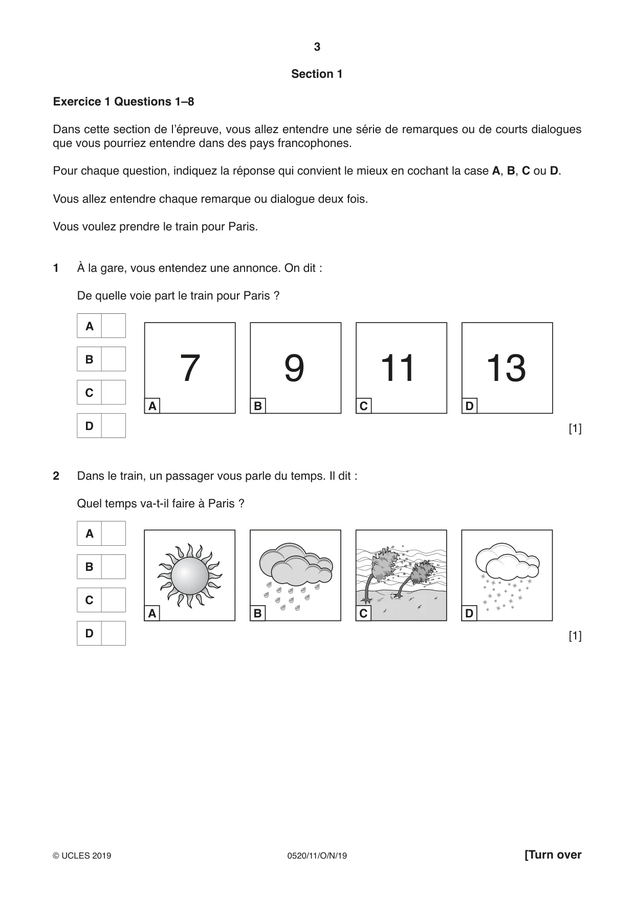 Cambridge IGCSE French - Foreign Language 0520 2019 Oct/Nov Paper 1 · Variant 1 question paper, page 3 of 12
