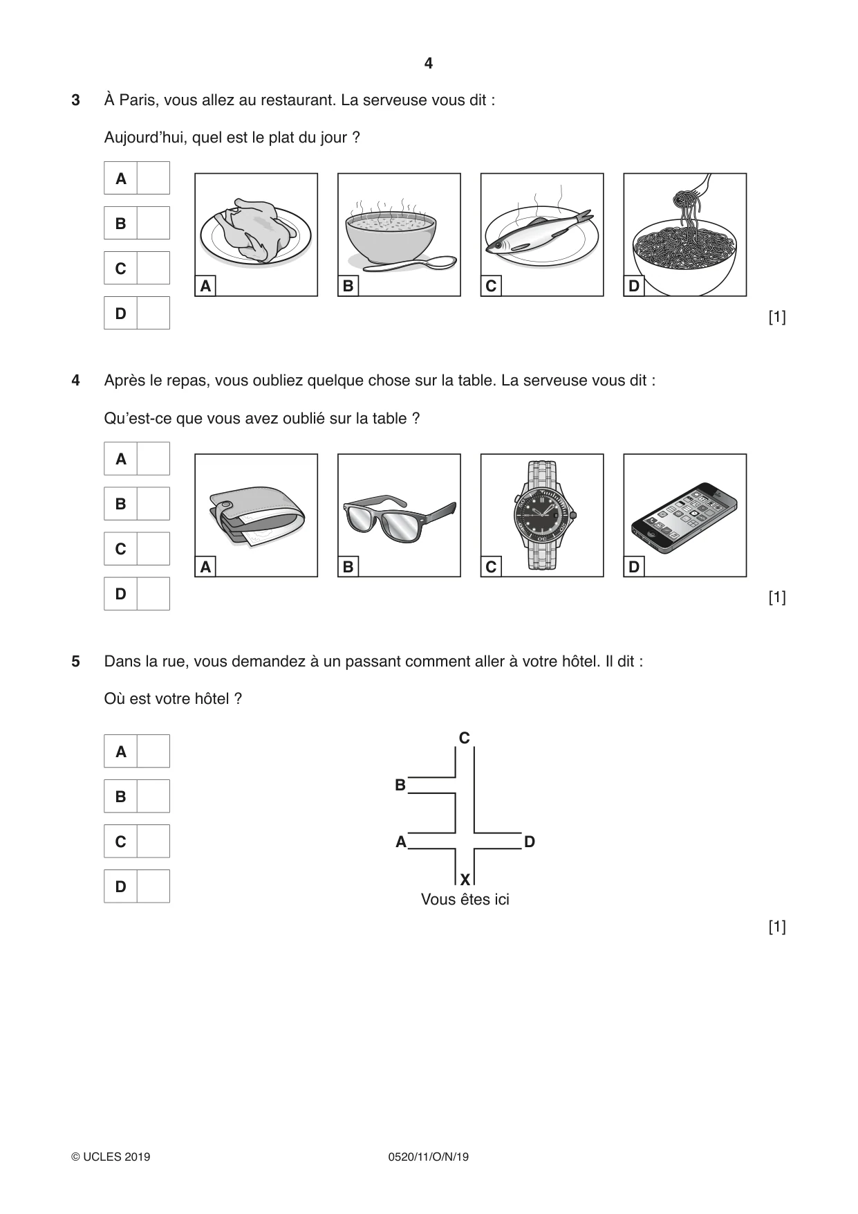 Cambridge IGCSE French - Foreign Language 0520 2019 Oct/Nov Paper 1 · Variant 1 question paper, page 4 of 12