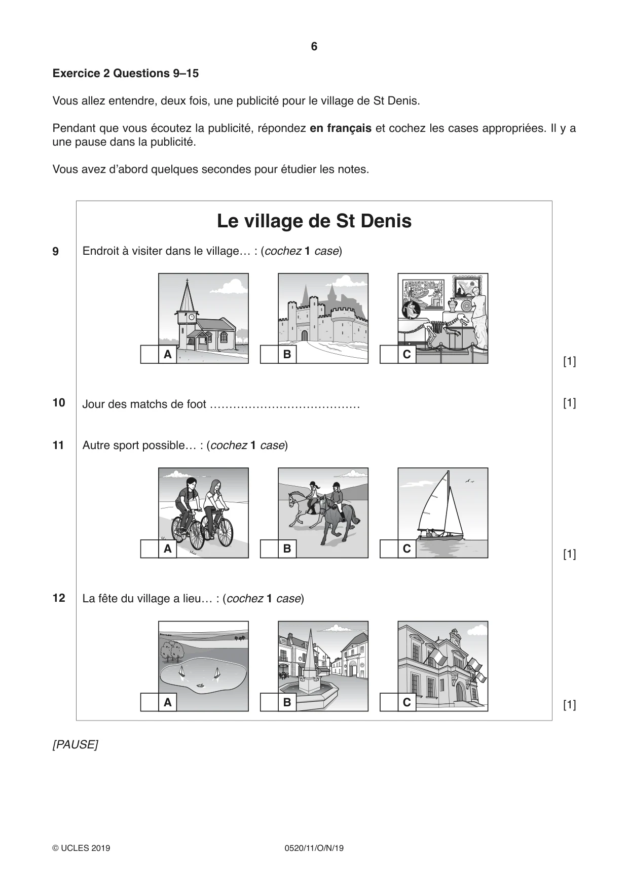Cambridge IGCSE French - Foreign Language 0520 2019 Oct/Nov Paper 1 · Variant 1 question paper, page 6 of 12