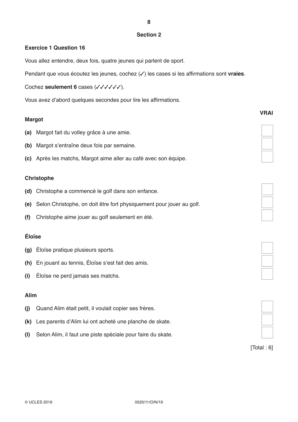 Cambridge IGCSE French - Foreign Language 0520 2019 Oct/Nov Paper 1 · Variant 1 question paper, page 8 of 12