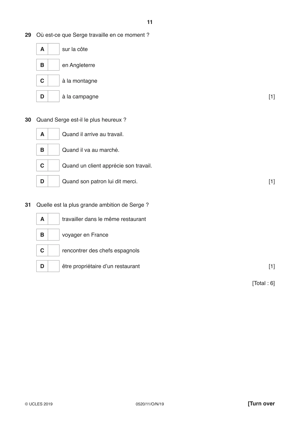 Cambridge IGCSE French - Foreign Language 0520 2019 Oct/Nov Paper 1 · Variant 1 question paper, page 11 of 12