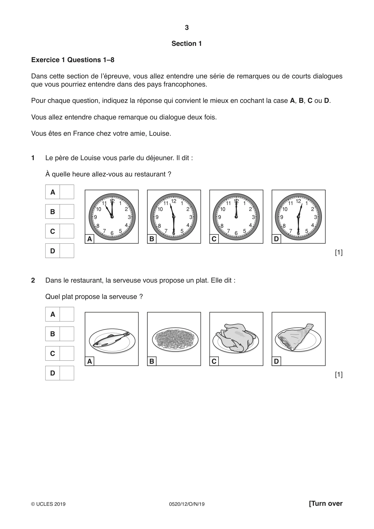 Cambridge IGCSE French - Foreign Language 0520 2019 Oct/Nov Paper 1 · Variant 2 question paper, page 3 of 12