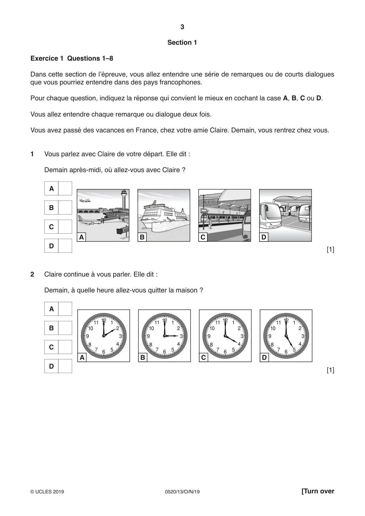 Cambridge IGCSE French - Foreign Language 0520 2019 Oct/Nov Paper 1 · Variant 3 question paper, page 3 of 12