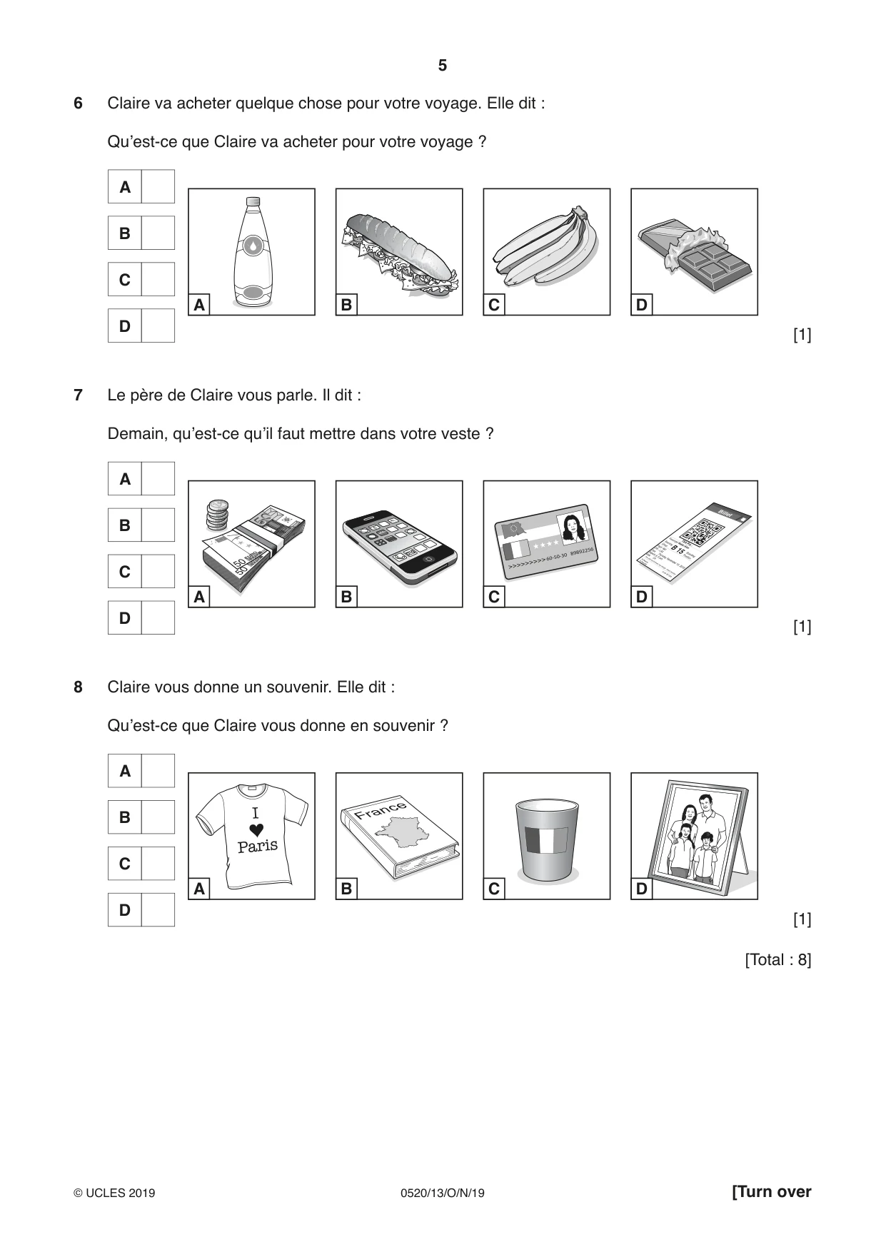 Cambridge IGCSE French - Foreign Language 0520 2019 Oct/Nov Paper 1 · Variant 3 question paper, page 5 of 12