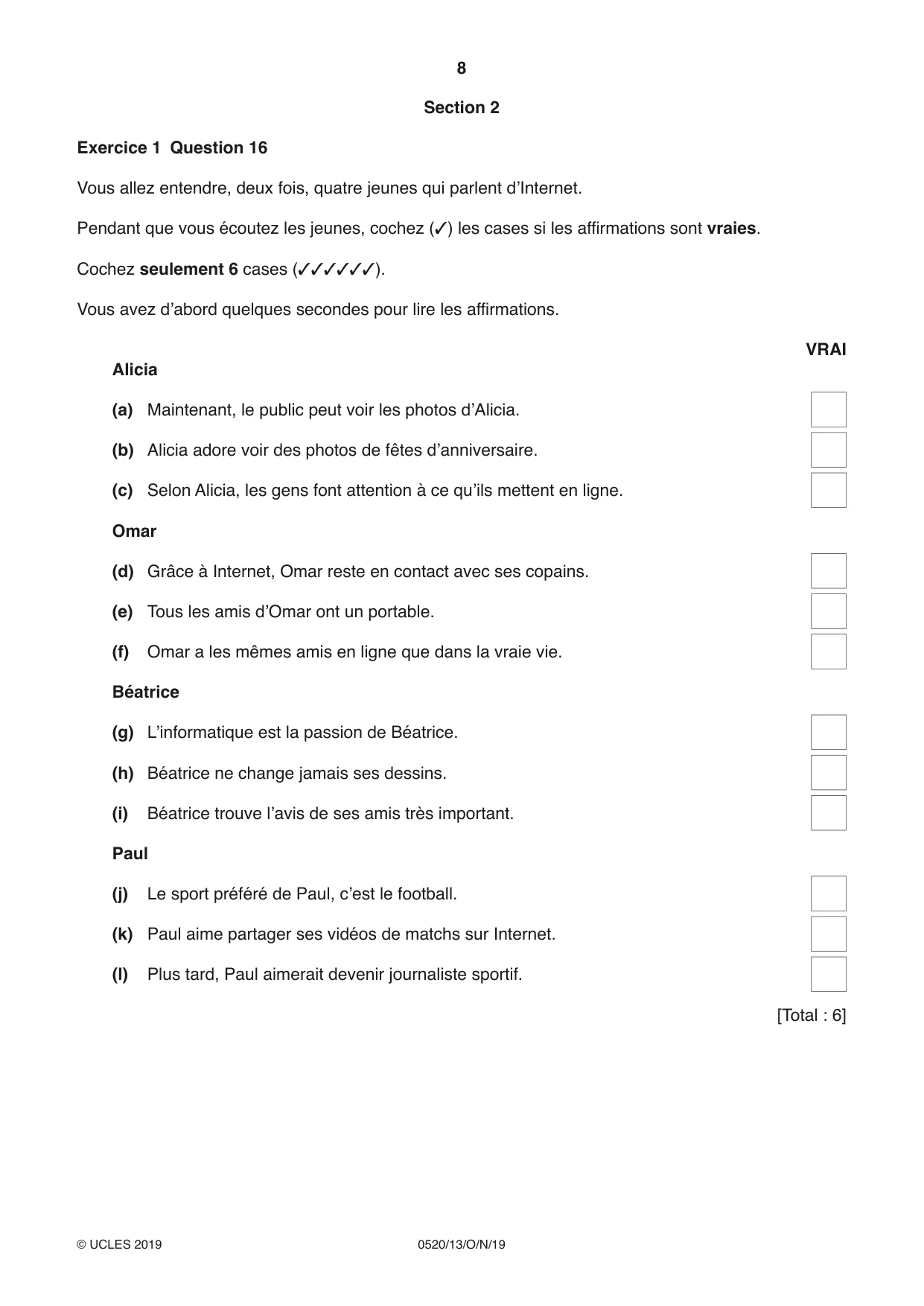Cambridge IGCSE French - Foreign Language 0520 2019 Oct/Nov Paper 1 · Variant 3 question paper, page 8 of 12