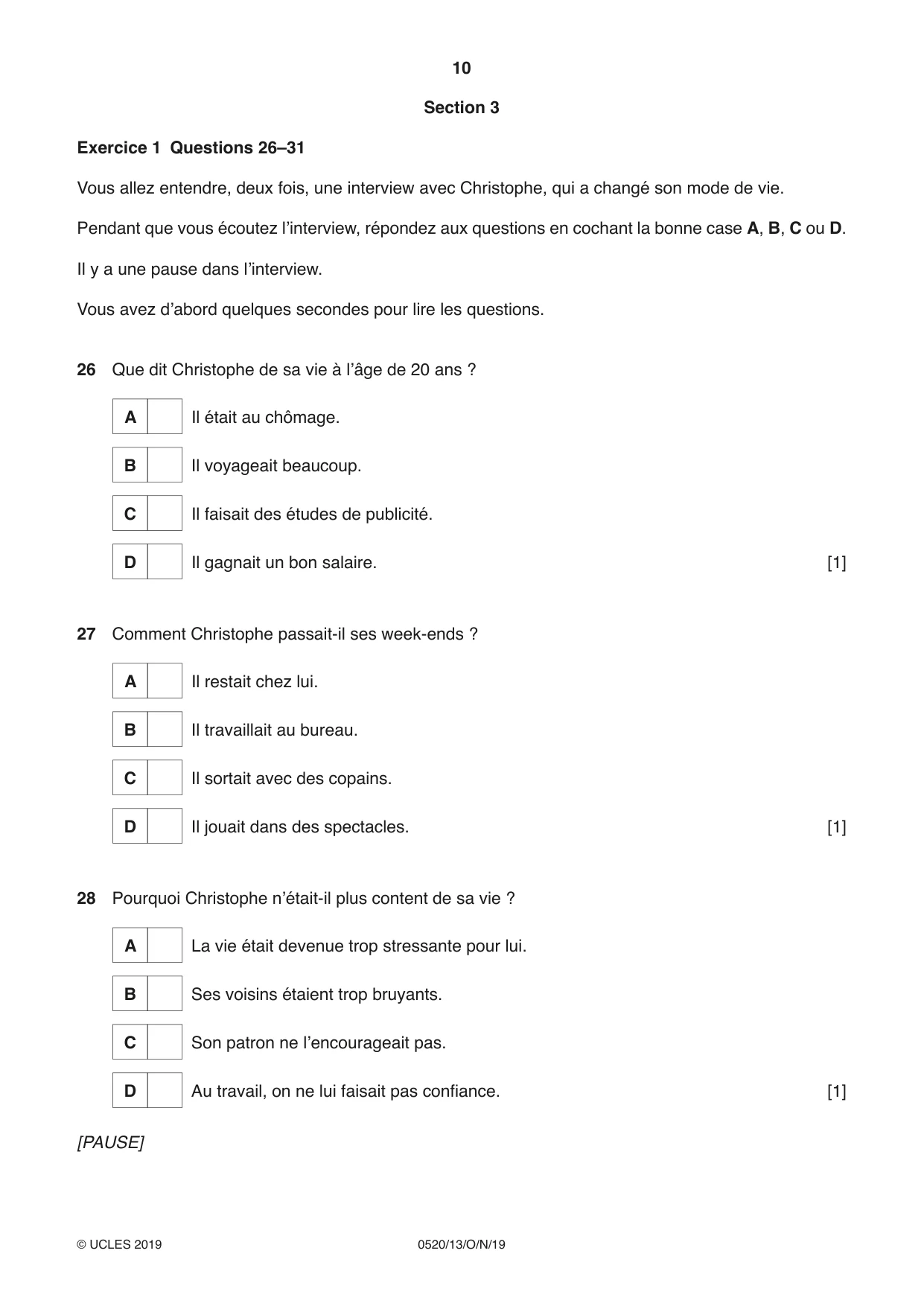 Cambridge IGCSE French - Foreign Language 0520 2019 Oct/Nov Paper 1 · Variant 3 question paper, page 10 of 12