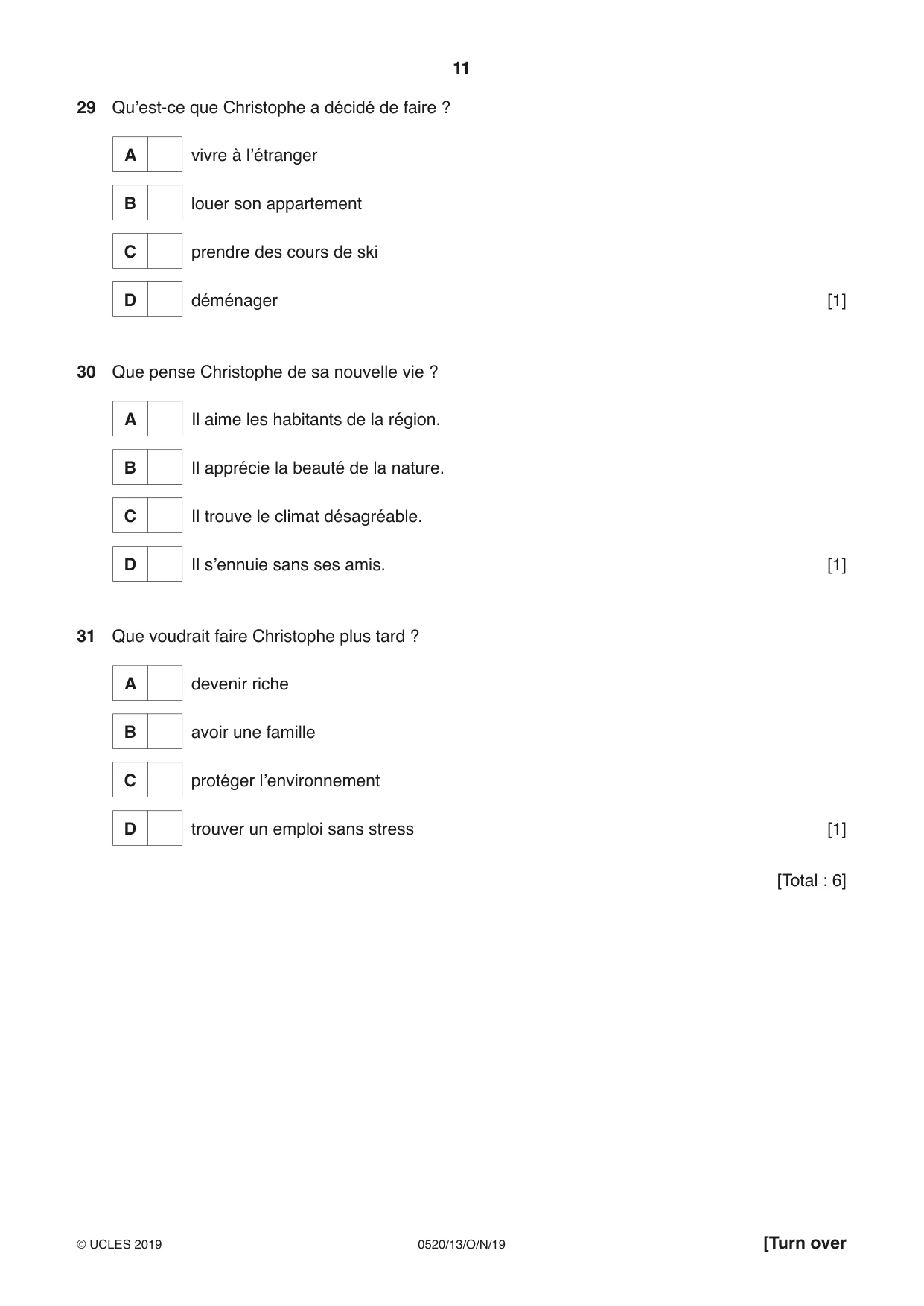 Cambridge IGCSE French - Foreign Language 0520 2019 Oct/Nov Paper 1 · Variant 3 question paper, page 11 of 12