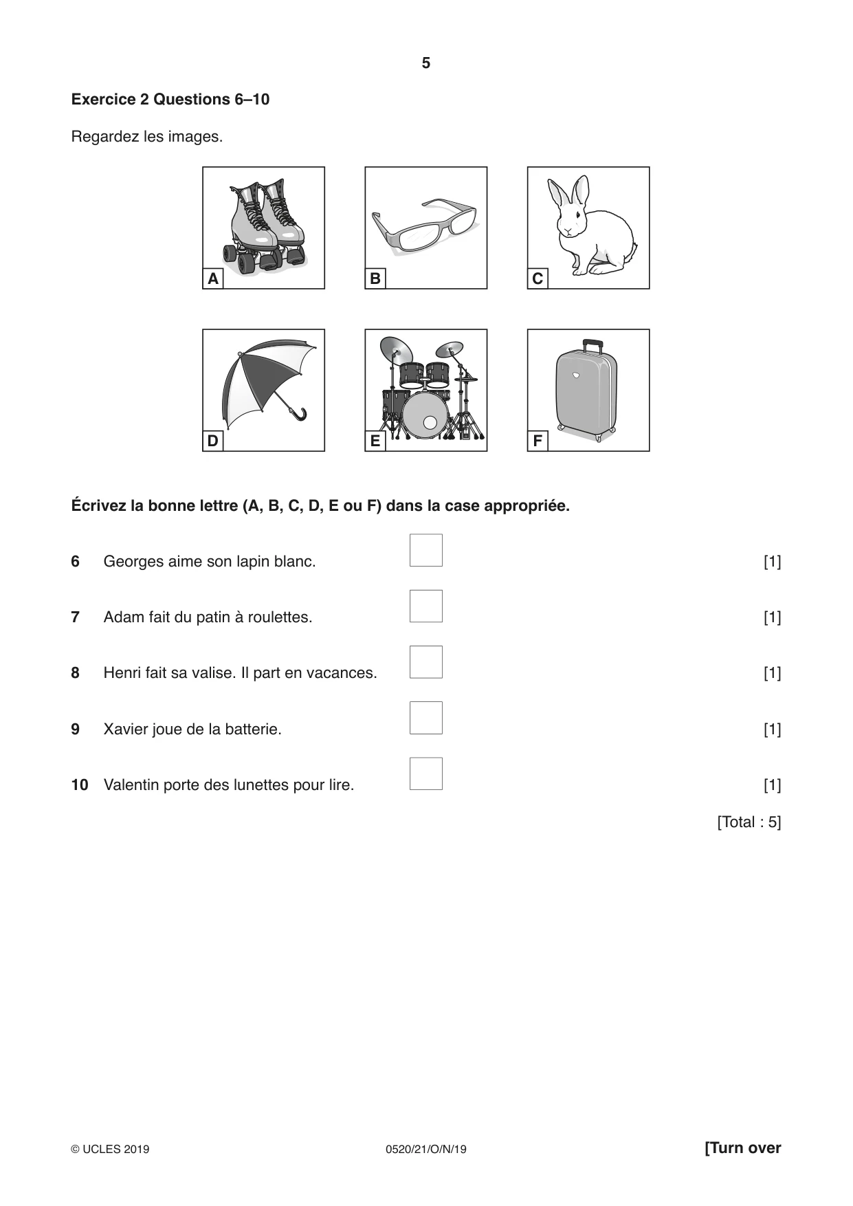 Cambridge IGCSE French - Foreign Language 0520 2019 Oct/Nov Paper 2 · Variant 1 question paper, page 5 of 16