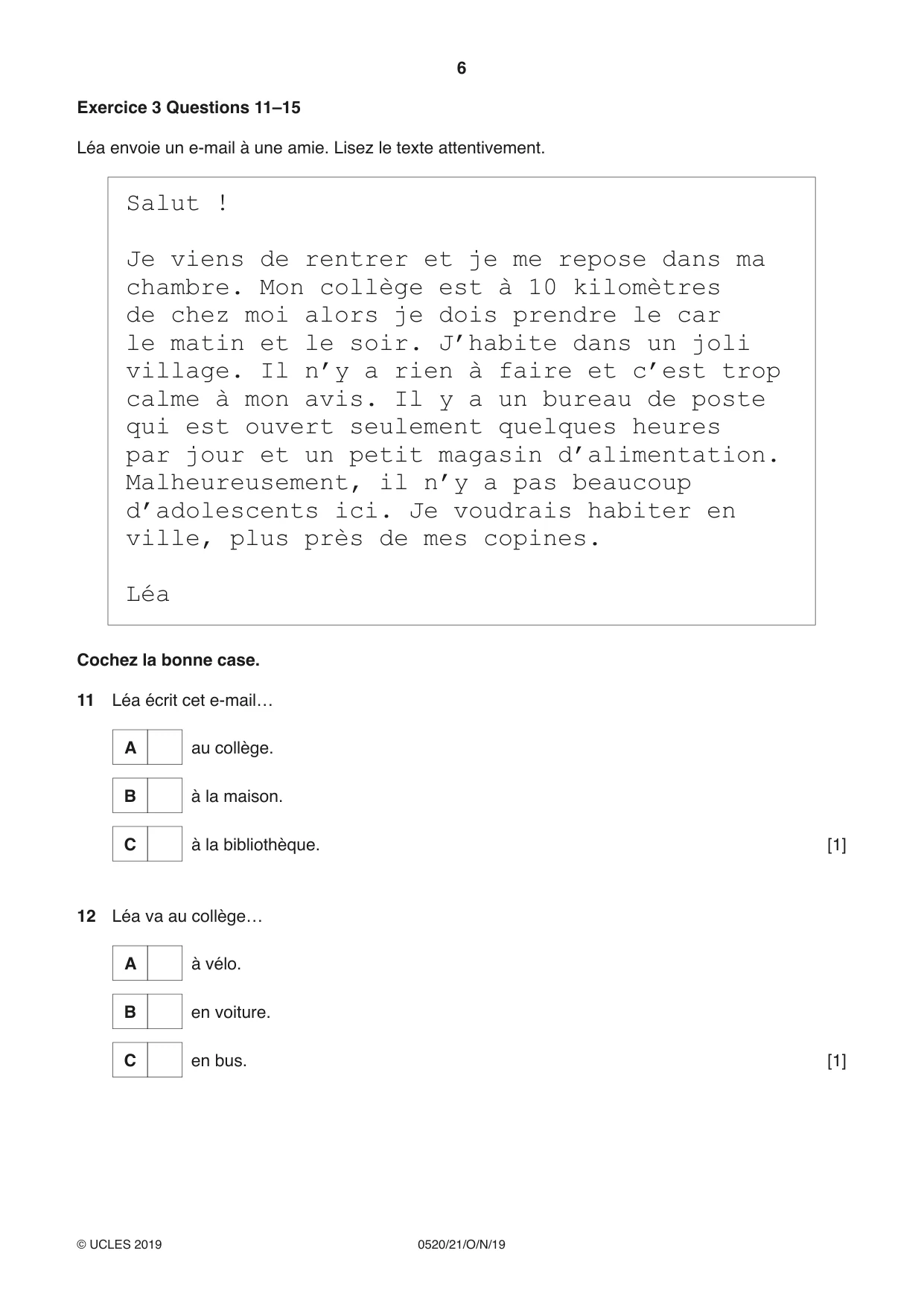 Cambridge IGCSE French - Foreign Language 0520 2019 Oct/Nov Paper 2 · Variant 1 question paper, page 6 of 16