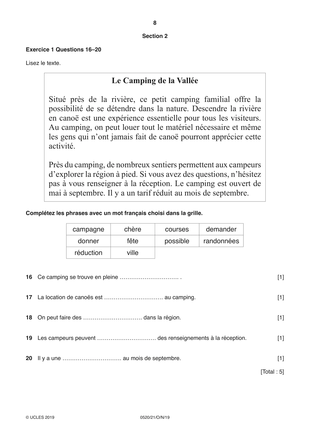 Cambridge IGCSE French - Foreign Language 0520 2019 Oct/Nov Paper 2 · Variant 1 question paper, page 8 of 16