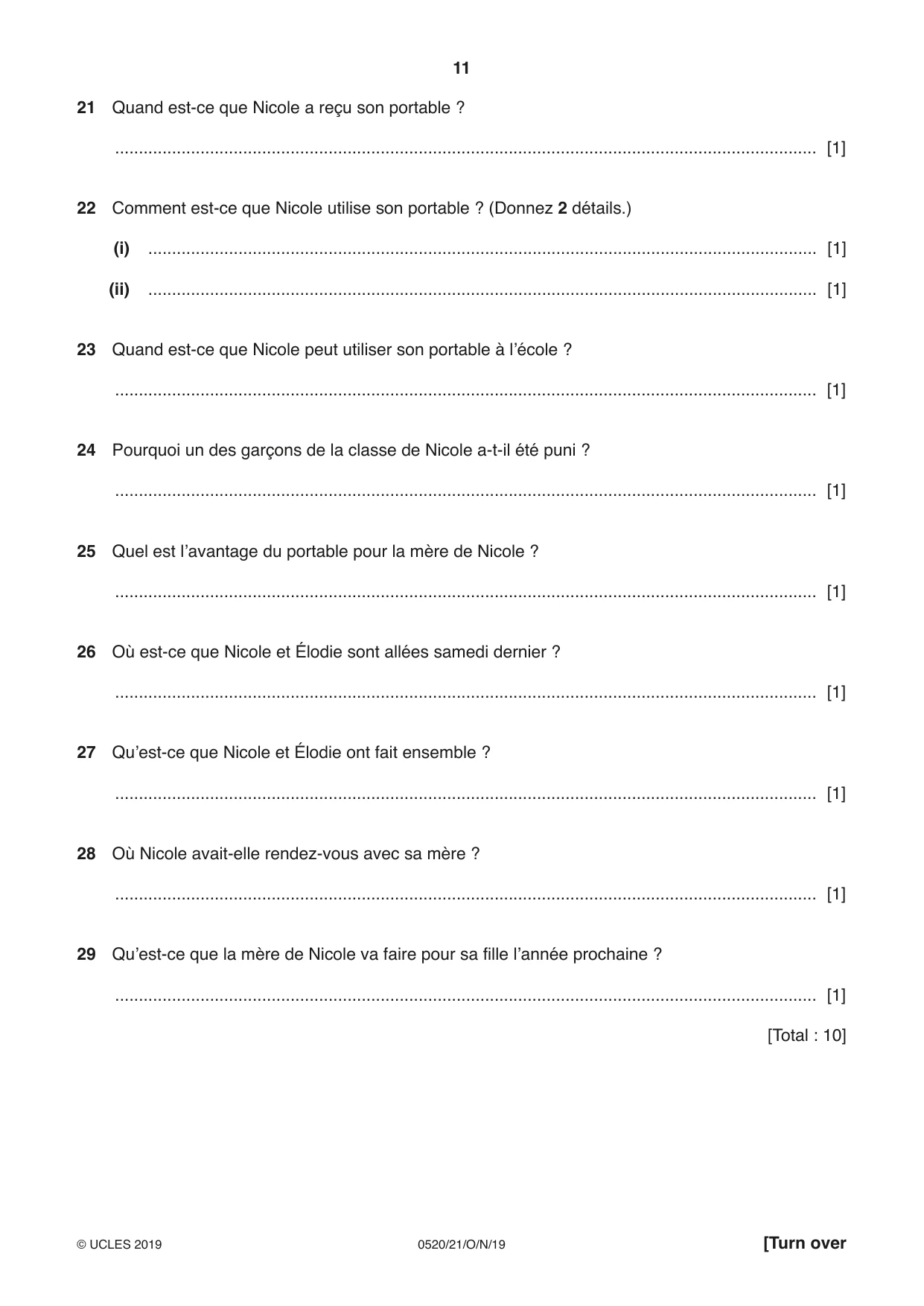Cambridge IGCSE French - Foreign Language 0520 2019 Oct/Nov Paper 2 · Variant 1 question paper, page 11 of 16