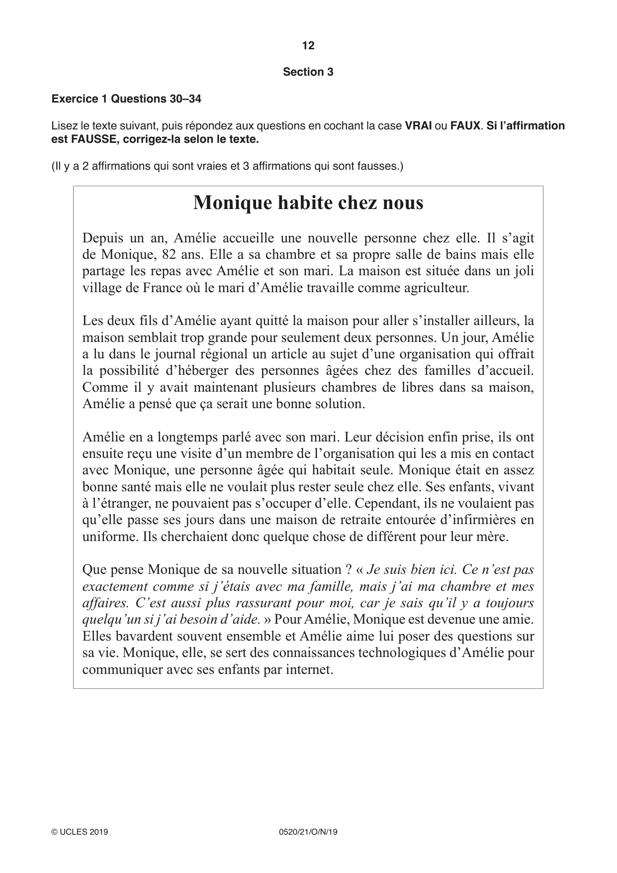 Cambridge IGCSE French - Foreign Language 0520 2019 Oct/Nov Paper 2 · Variant 1 question paper, page 12 of 16