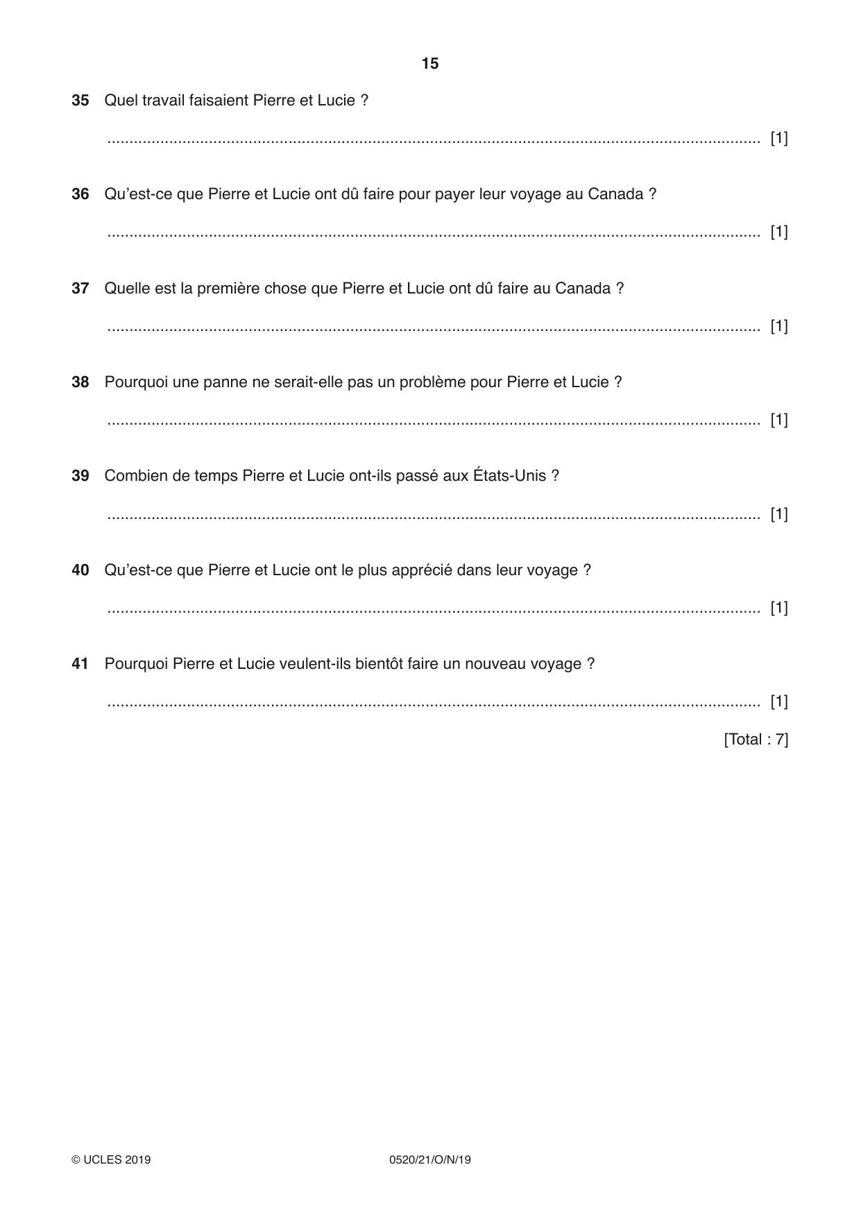 Cambridge IGCSE French - Foreign Language 0520 2019 Oct/Nov Paper 2 · Variant 1 question paper, page 15 of 16