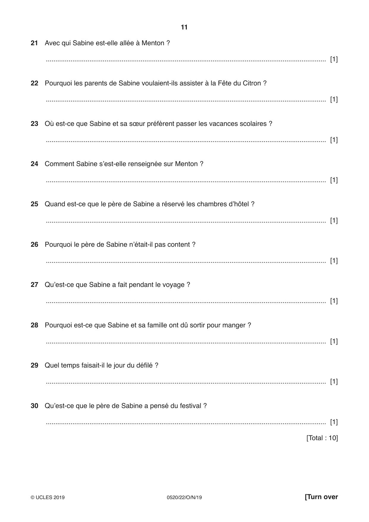 Cambridge IGCSE French - Foreign Language 0520 2019 Oct/Nov Paper 2 · Variant 2 question paper, page 11 of 16