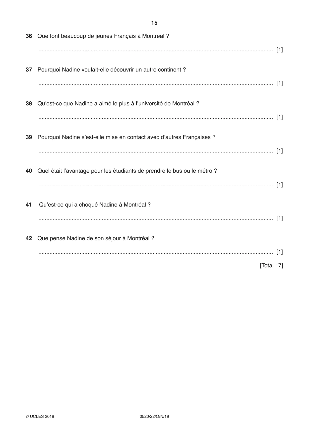 Cambridge IGCSE French - Foreign Language 0520 2019 Oct/Nov Paper 2 · Variant 2 question paper, page 15 of 16