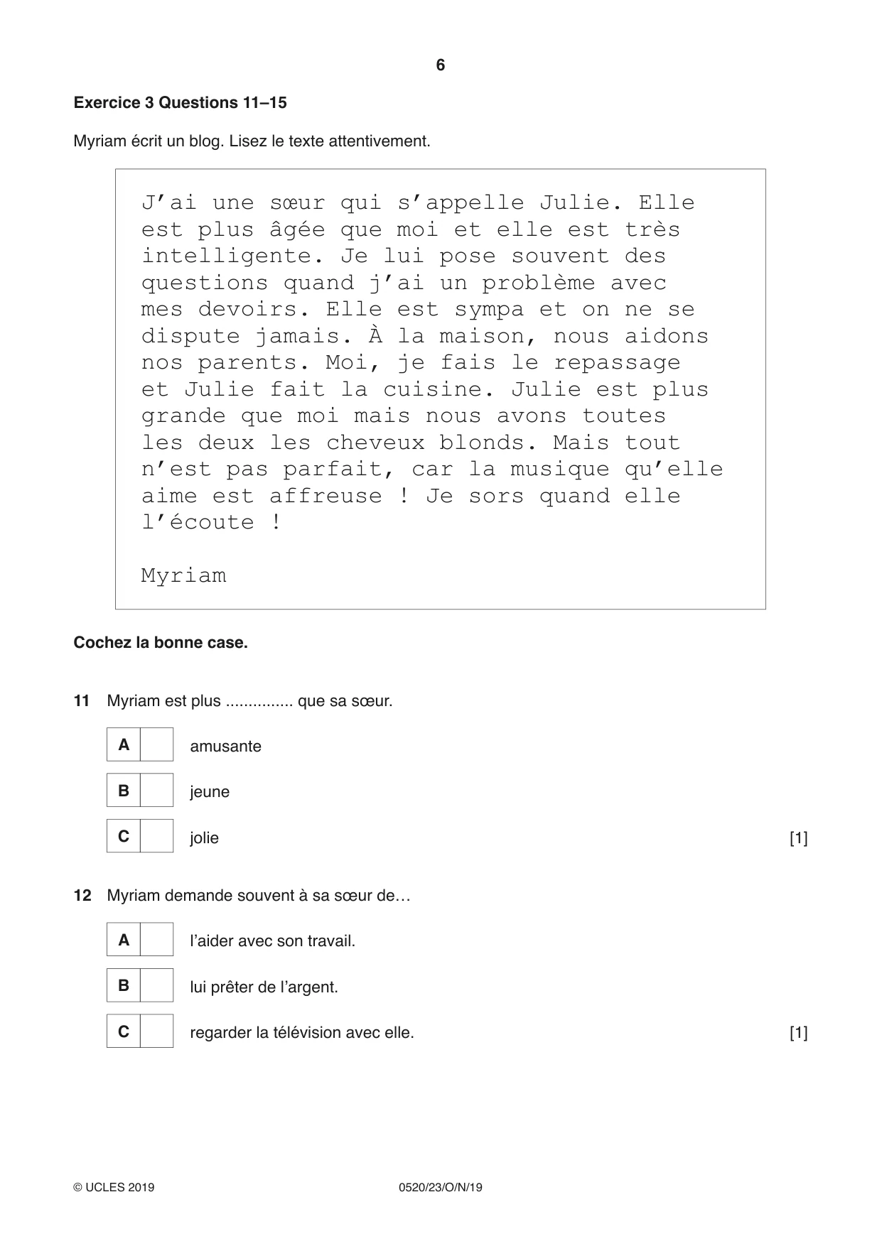Cambridge IGCSE French - Foreign Language 0520 2019 Oct/Nov Paper 2 · Variant 3 question paper, page 6 of 16