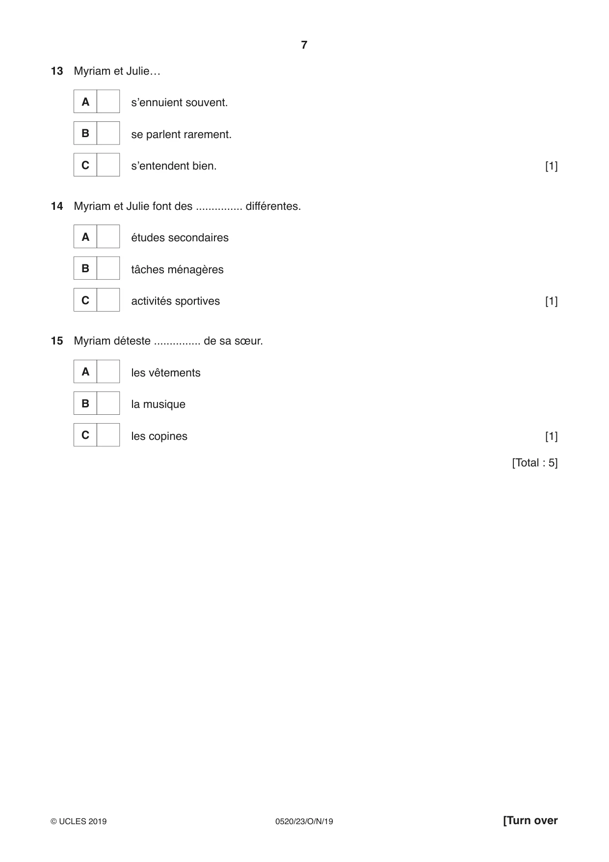 Cambridge IGCSE French - Foreign Language 0520 2019 Oct/Nov Paper 2 · Variant 3 question paper, page 7 of 16