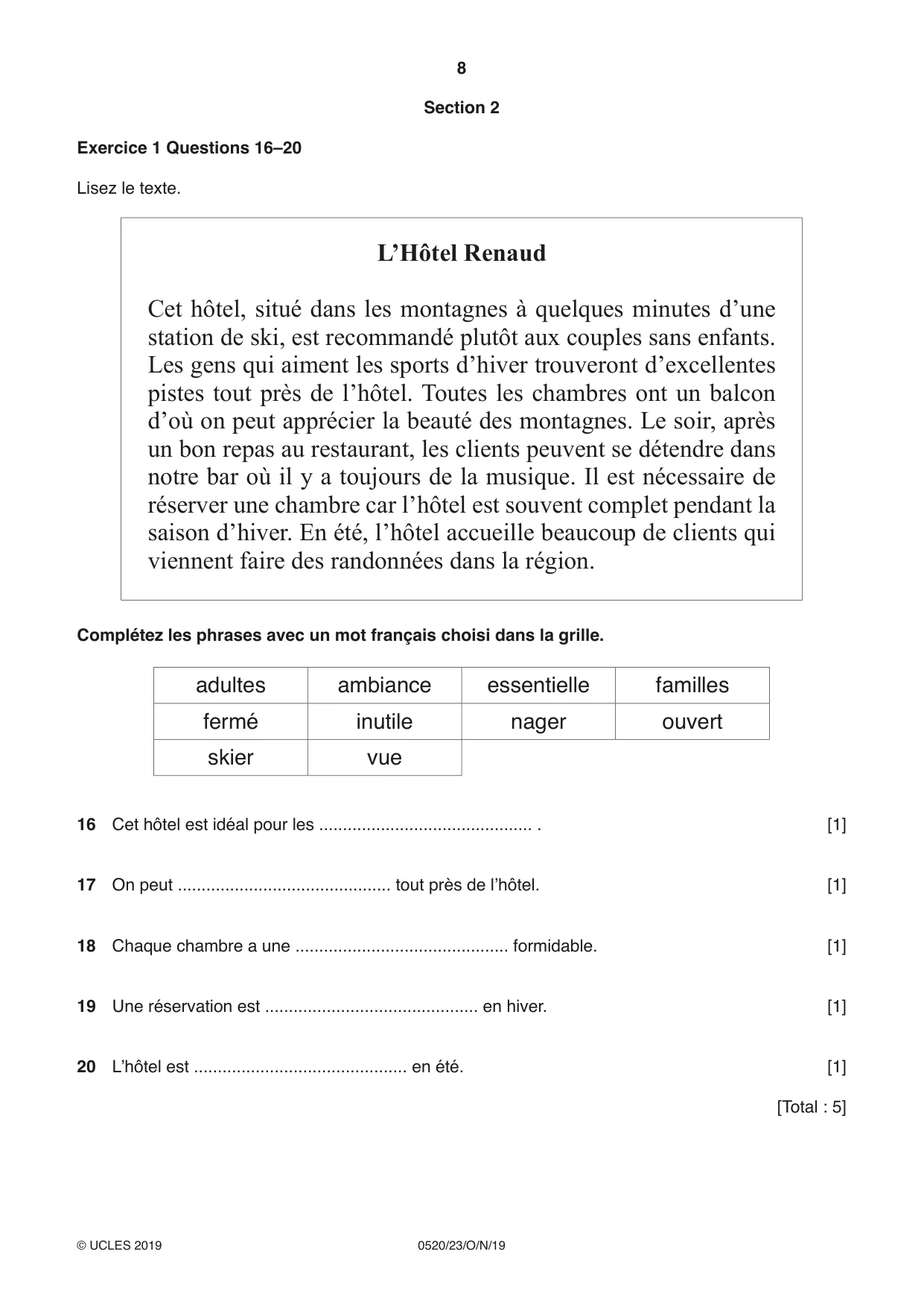Cambridge IGCSE French - Foreign Language 0520 2019 Oct/Nov Paper 2 · Variant 3 question paper, page 8 of 16