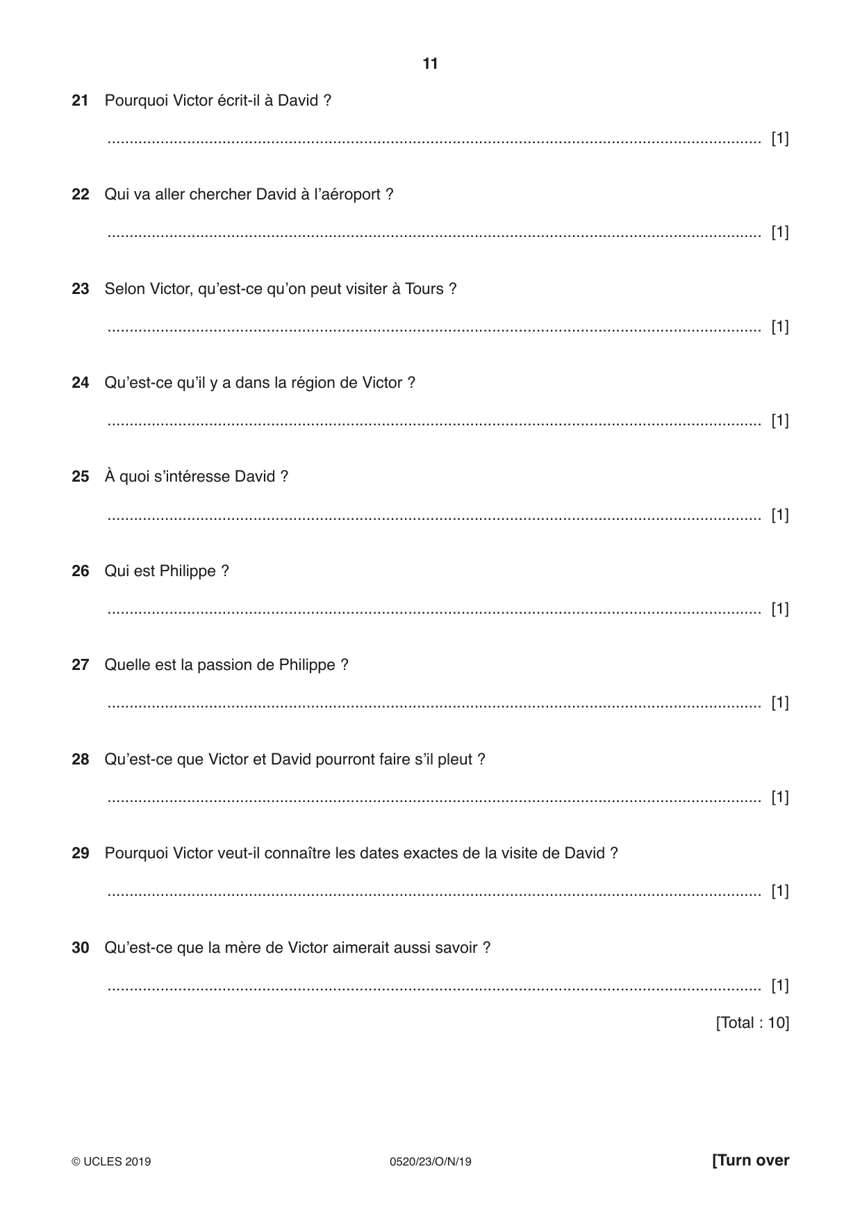 Cambridge IGCSE French - Foreign Language 0520 2019 Oct/Nov Paper 2 · Variant 3 question paper, page 11 of 16