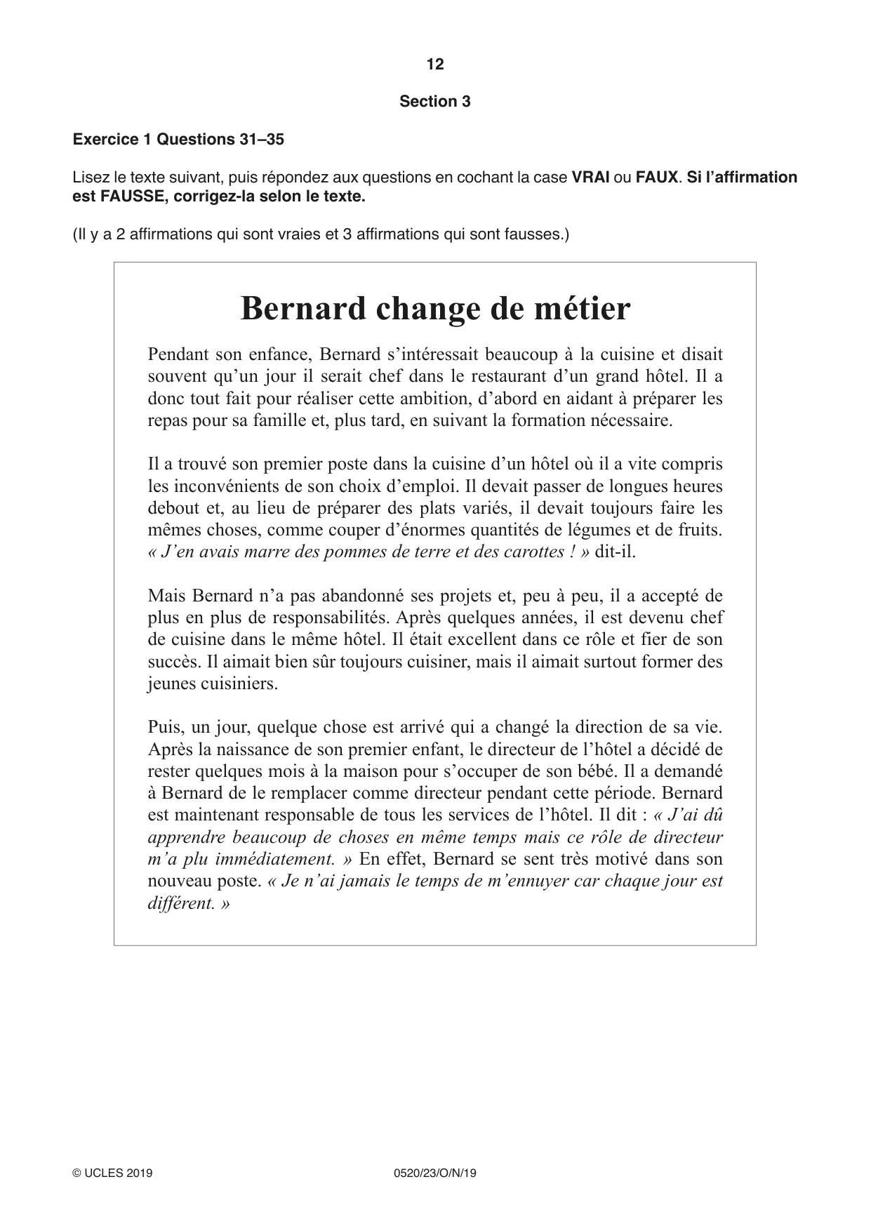 Cambridge IGCSE French - Foreign Language 0520 2019 Oct/Nov Paper 2 · Variant 3 question paper, page 12 of 16