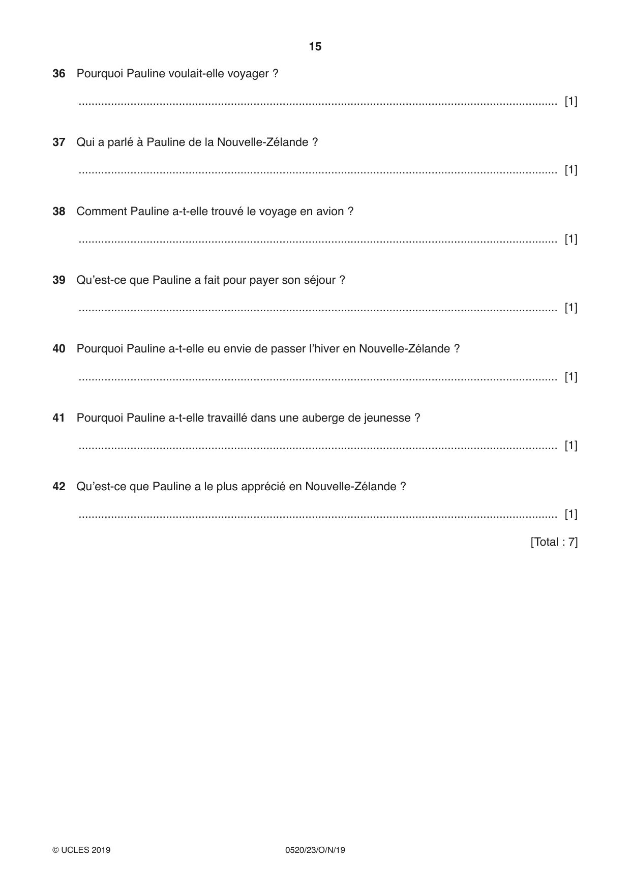 Cambridge IGCSE French - Foreign Language 0520 2019 Oct/Nov Paper 2 · Variant 3 question paper, page 15 of 16