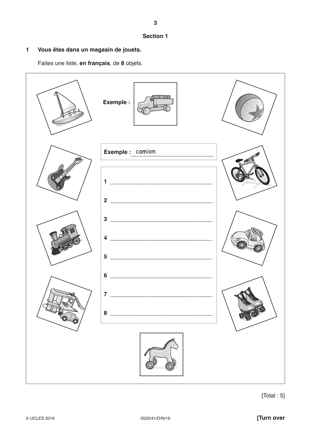 Cambridge IGCSE French - Foreign Language 0520 2019 Oct/Nov Paper 4 · Variant 1 question paper, page 3 of 8