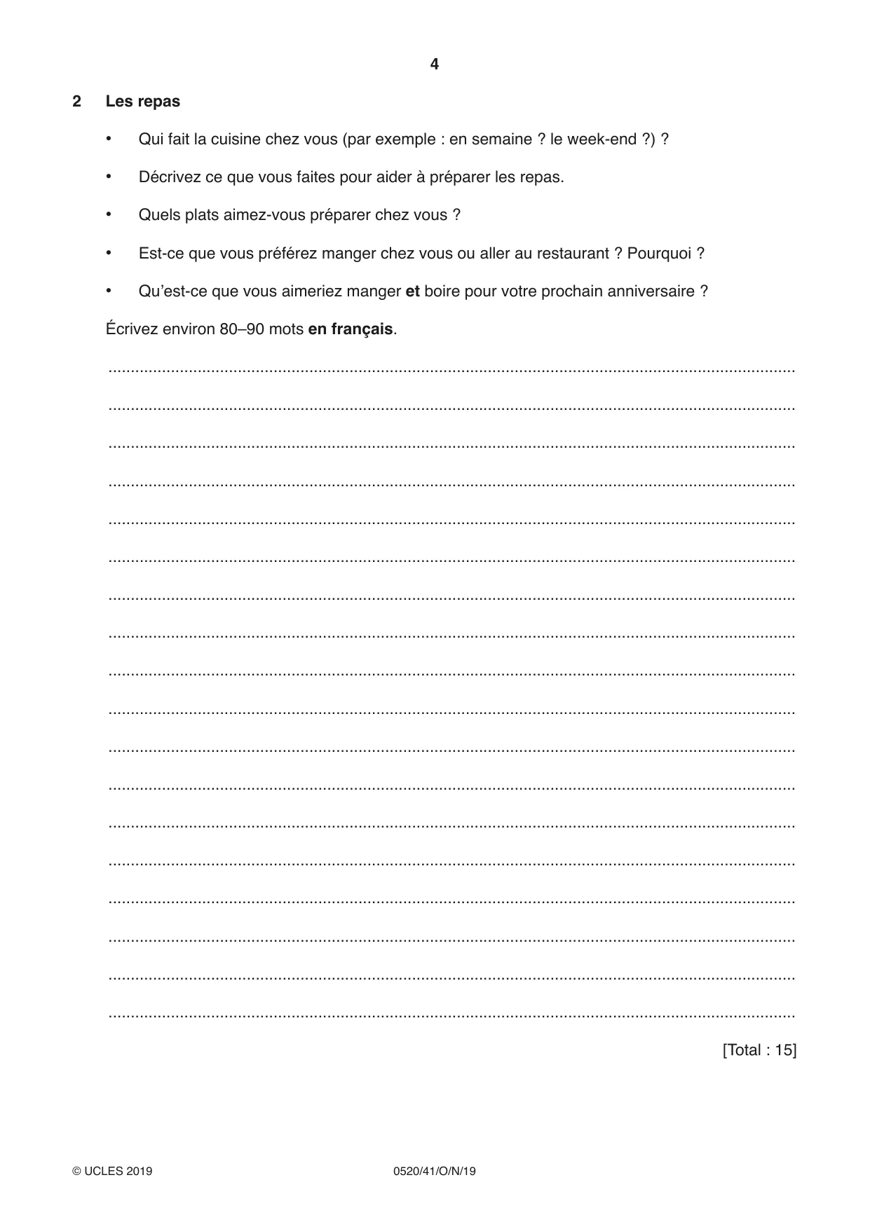 Cambridge IGCSE French - Foreign Language 0520 2019 Oct/Nov Paper 4 · Variant 1 question paper, page 4 of 8