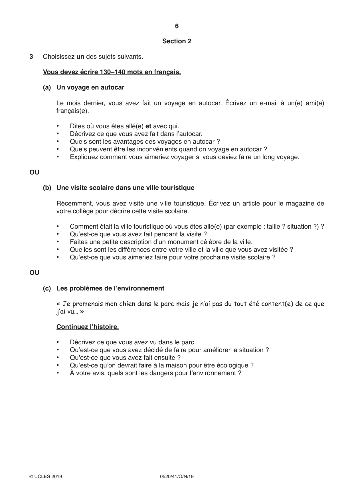 Cambridge IGCSE French - Foreign Language 0520 2019 Oct/Nov Paper 4 · Variant 1 question paper, page 6 of 8
