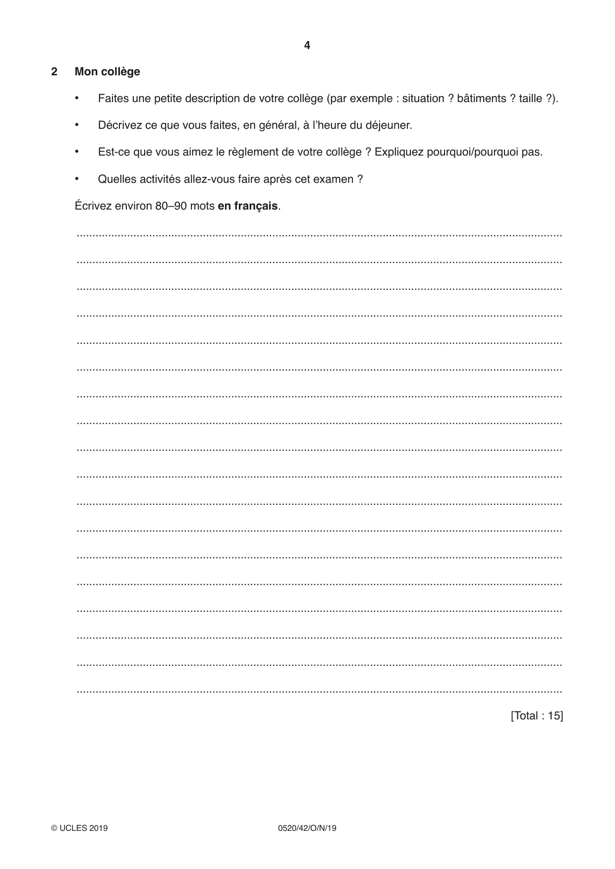 Cambridge IGCSE French - Foreign Language 0520 2019 Oct/Nov Paper 4 · Variant 2 question paper, page 4 of 8