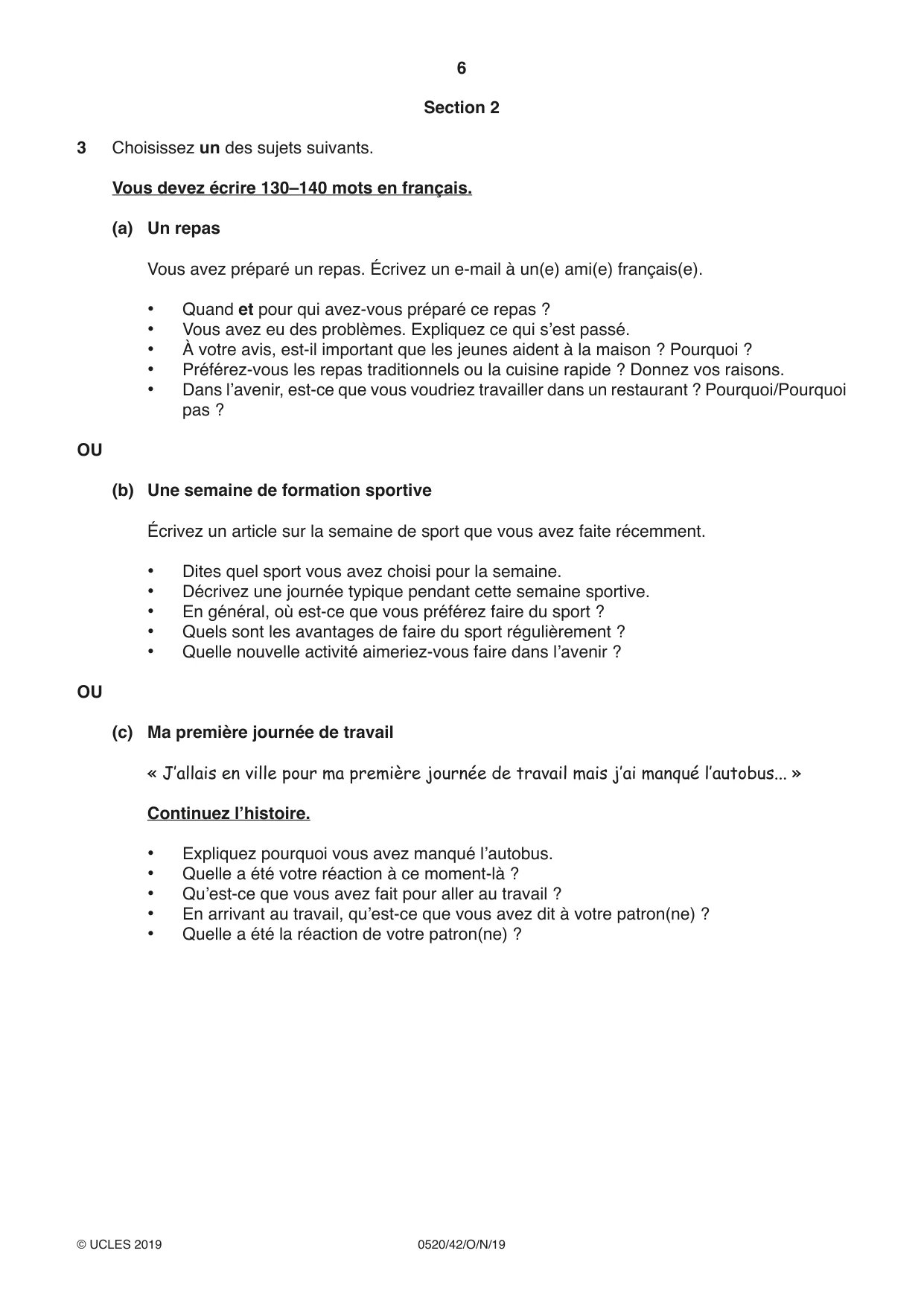 Cambridge IGCSE French - Foreign Language 0520 2019 Oct/Nov Paper 4 · Variant 2 question paper, page 6 of 8