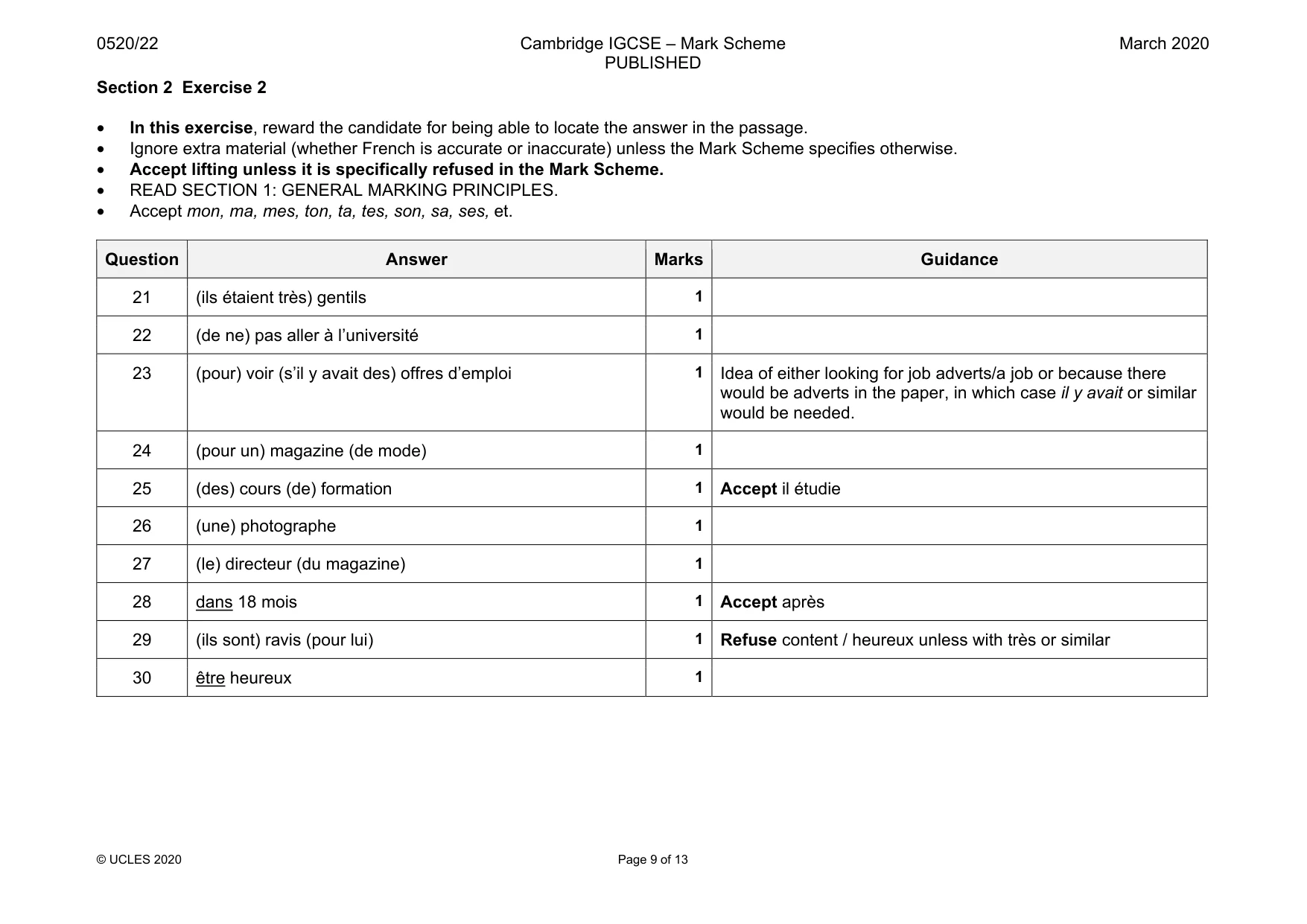 Mark scheme, page 9 of 13