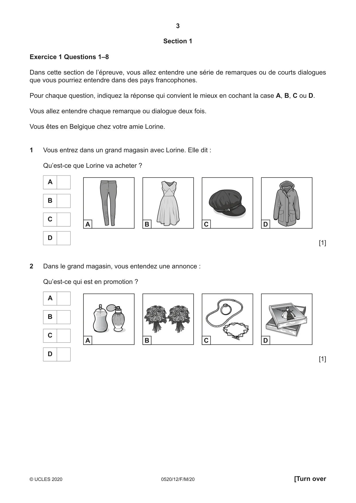 Cambridge IGCSE French - Foreign Language 0520 2020 Feb/March Paper 1 · Variant 2 question paper, page 3 of 12