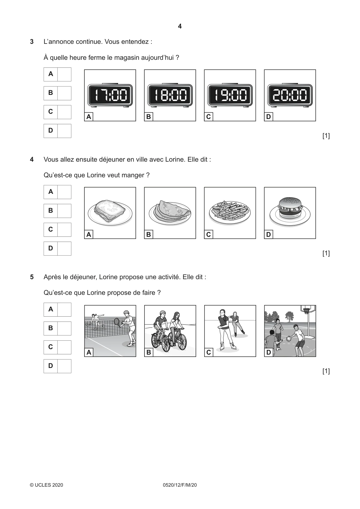 Cambridge IGCSE French - Foreign Language 0520 2020 Feb/March Paper 1 · Variant 2 question paper, page 4 of 12