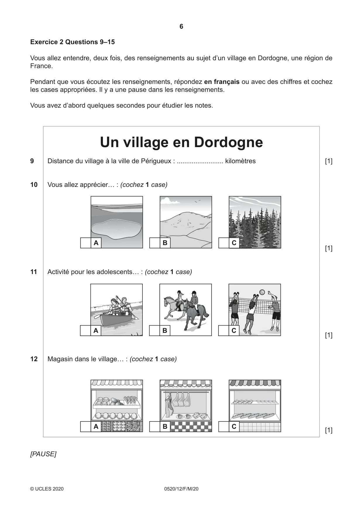 Cambridge IGCSE French - Foreign Language 0520 2020 Feb/March Paper 1 · Variant 2 question paper, page 6 of 12
