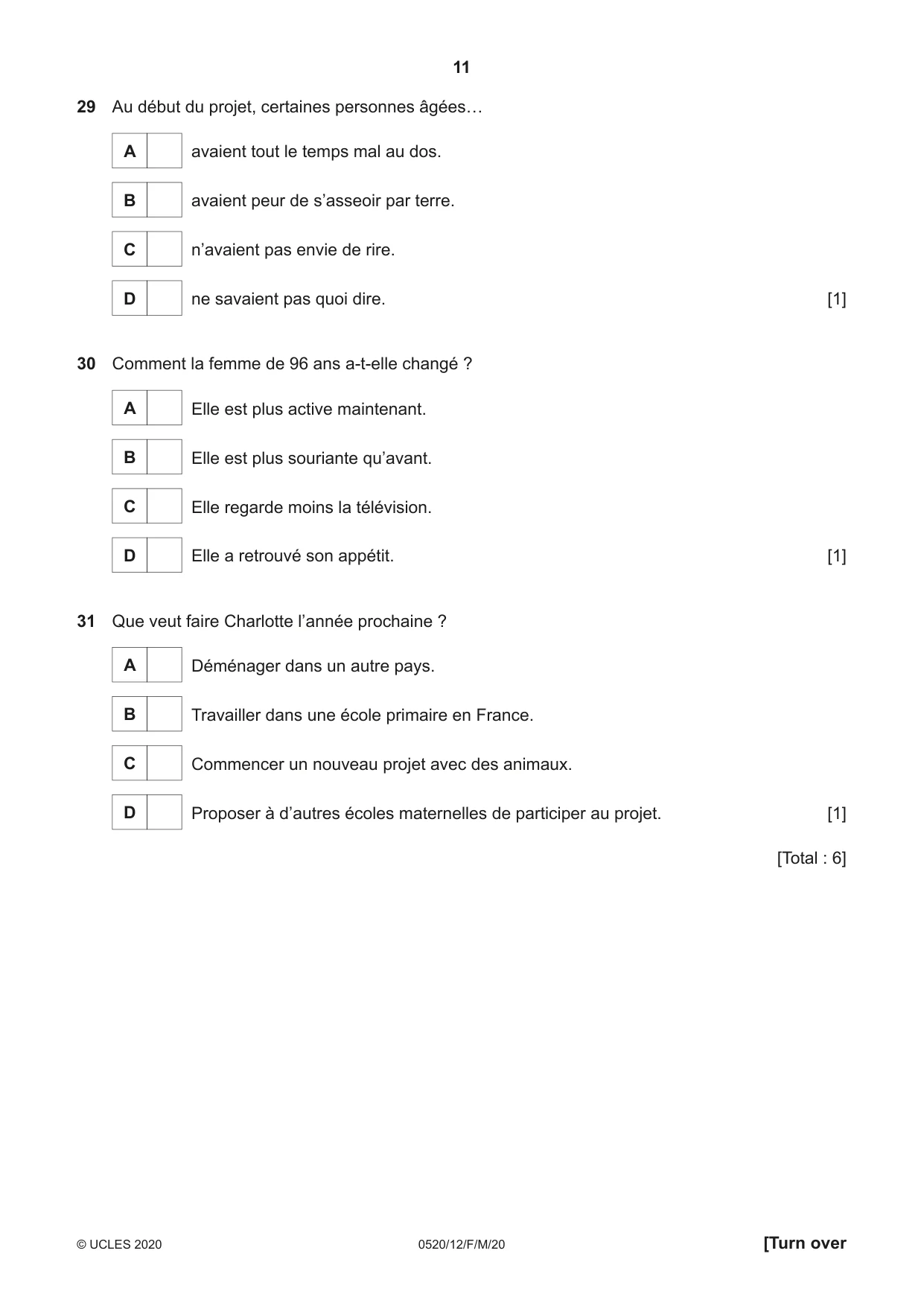 Cambridge IGCSE French - Foreign Language 0520 2020 Feb/March Paper 1 · Variant 2 question paper, page 11 of 12