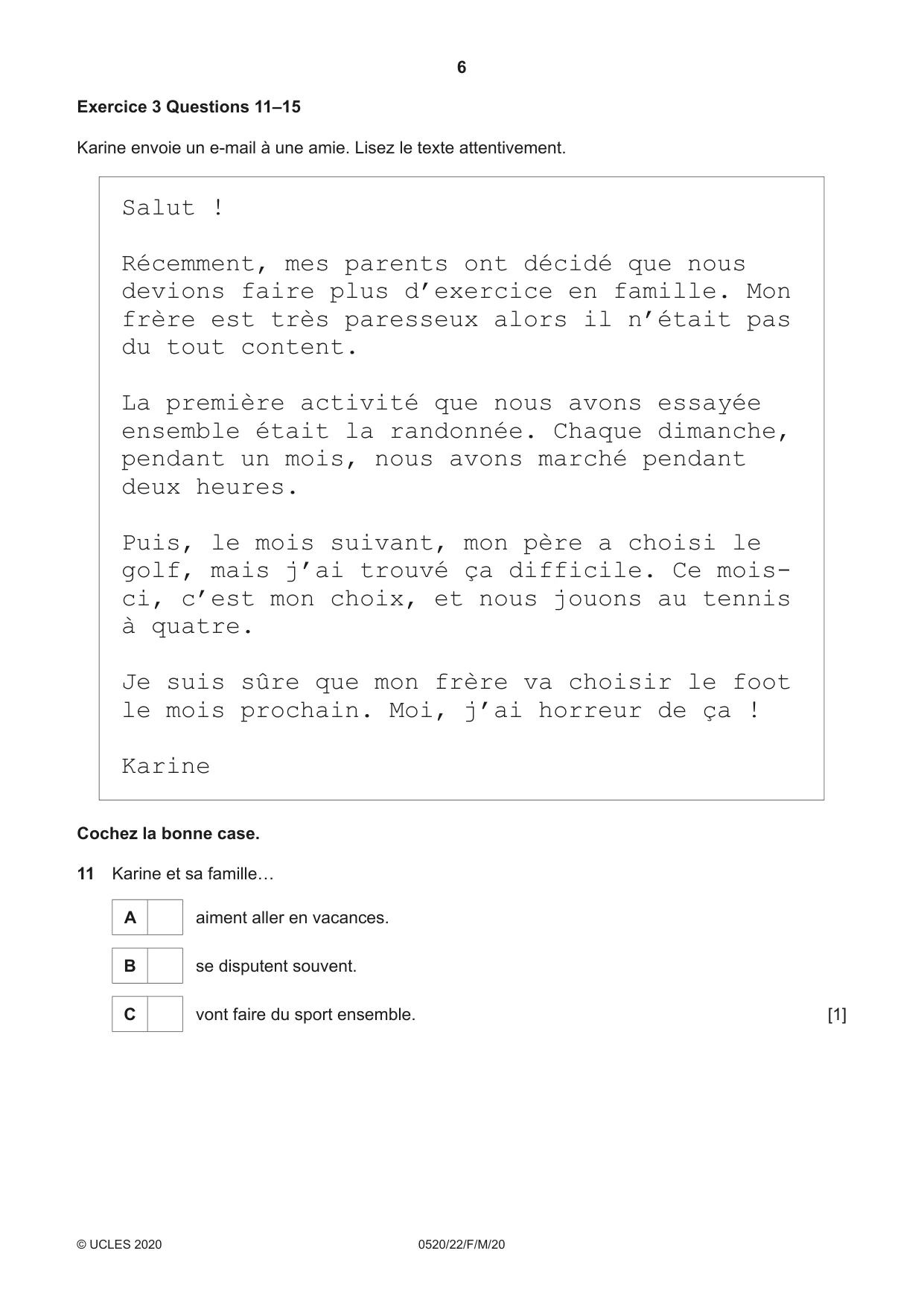Cambridge IGCSE French - Foreign Language 0520 2020 Feb/March Paper 2 · Variant 2 question paper, page 6 of 16
