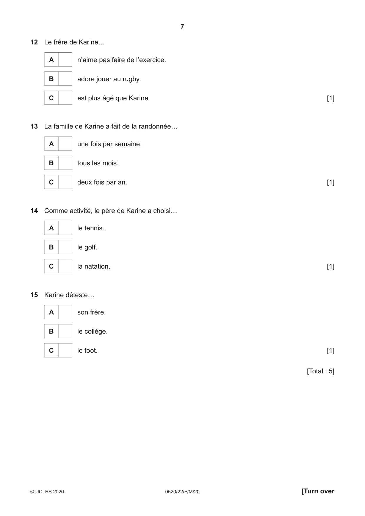 Cambridge IGCSE French - Foreign Language 0520 2020 Feb/March Paper 2 · Variant 2 question paper, page 7 of 16