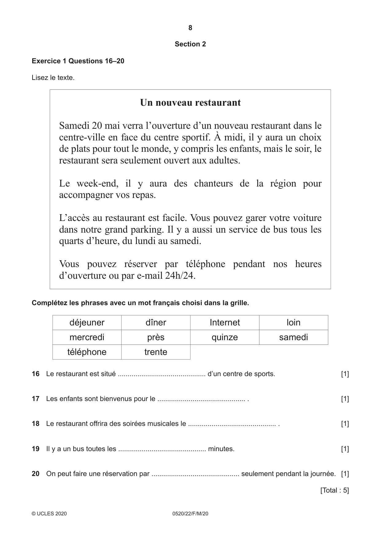 Cambridge IGCSE French - Foreign Language 0520 2020 Feb/March Paper 2 · Variant 2 question paper, page 8 of 16