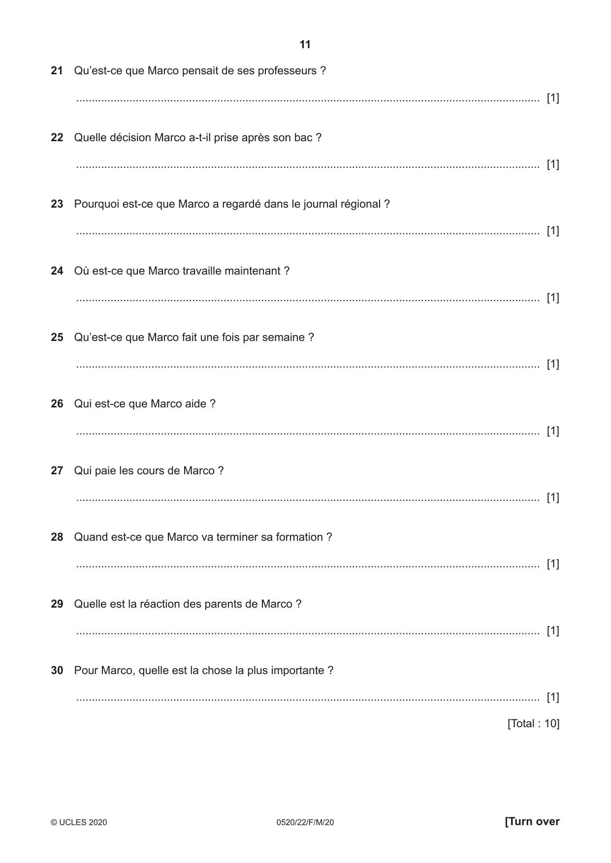 Cambridge IGCSE French - Foreign Language 0520 2020 Feb/March Paper 2 · Variant 2 question paper, page 11 of 16