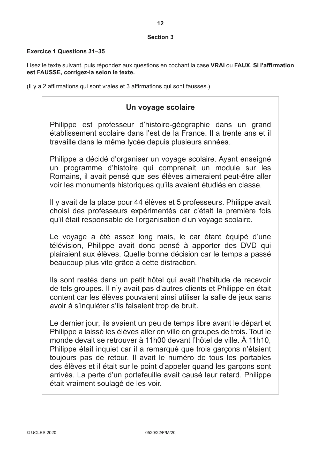 Cambridge IGCSE French - Foreign Language 0520 2020 Feb/March Paper 2 · Variant 2 question paper, page 12 of 16