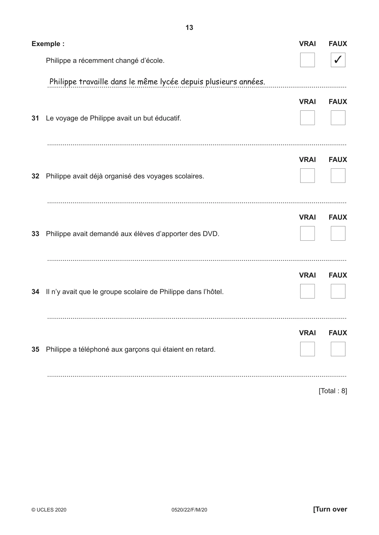 Cambridge IGCSE French - Foreign Language 0520 2020 Feb/March Paper 2 · Variant 2 question paper, page 13 of 16