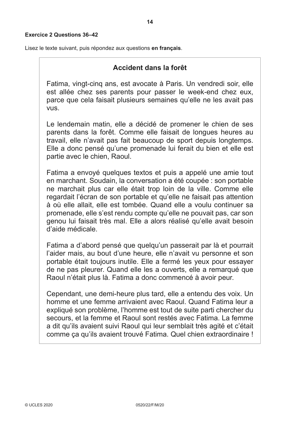 Cambridge IGCSE French - Foreign Language 0520 2020 Feb/March Paper 2 · Variant 2 question paper, page 14 of 16