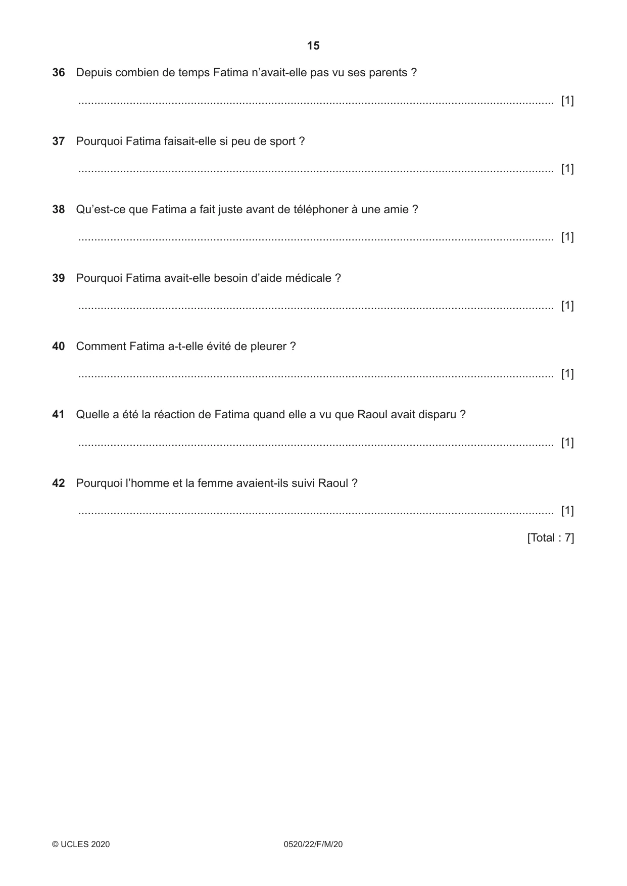 Cambridge IGCSE French - Foreign Language 0520 2020 Feb/March Paper 2 · Variant 2 question paper, page 15 of 16