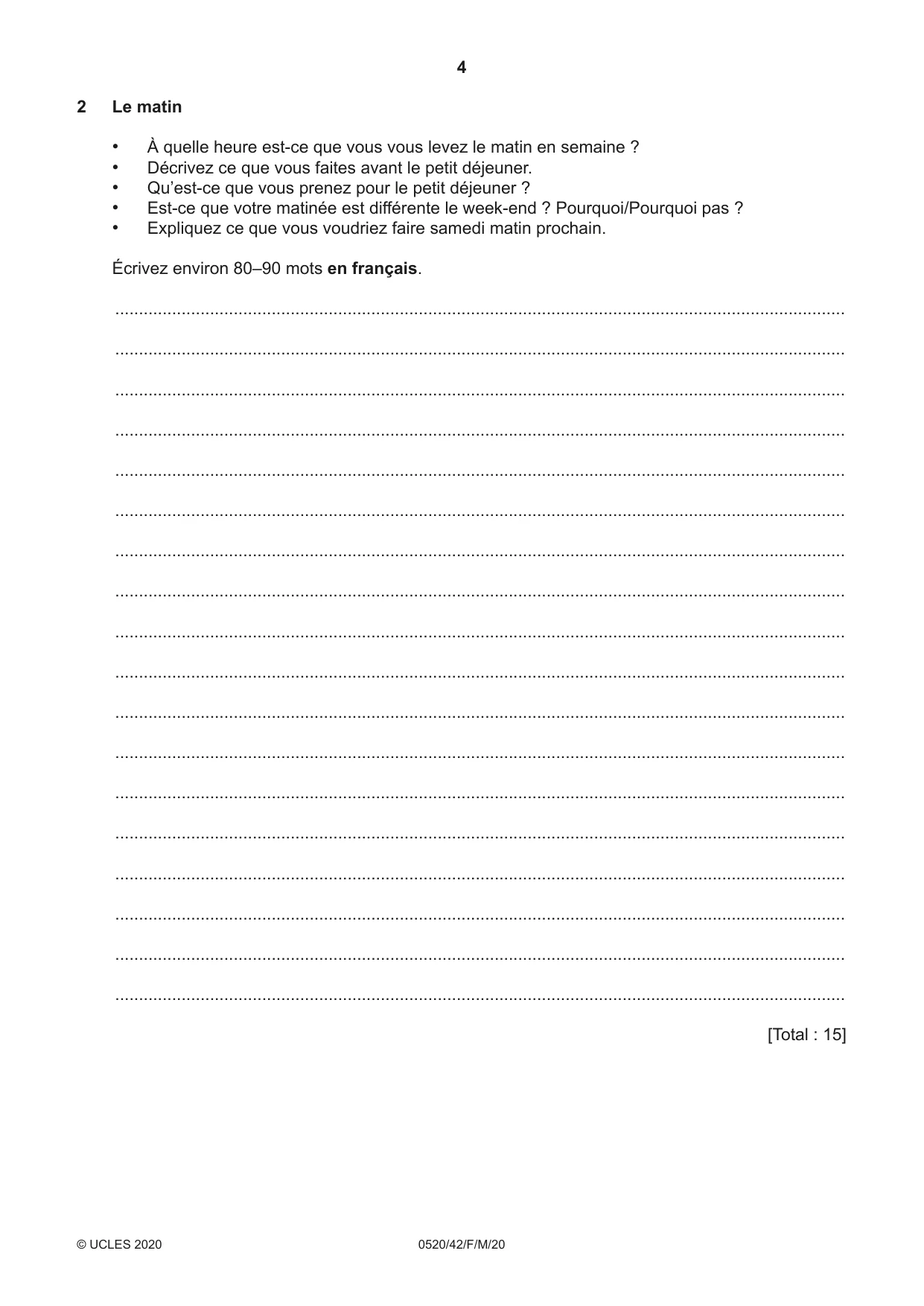 Cambridge IGCSE French - Foreign Language 0520 2020 Feb/March Paper 4 · Variant 2 question paper, page 4 of 8