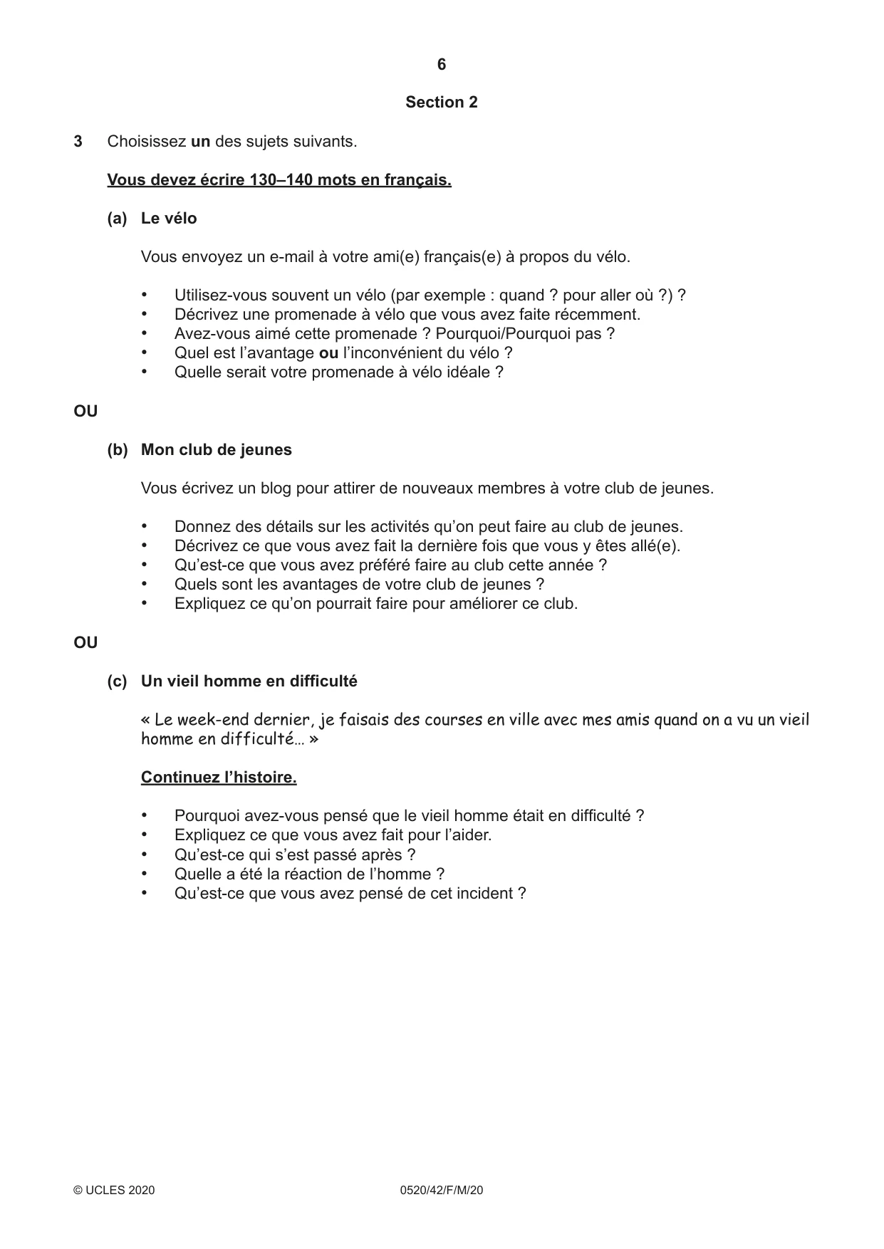 Cambridge IGCSE French - Foreign Language 0520 2020 Feb/March Paper 4 · Variant 2 question paper, page 6 of 8