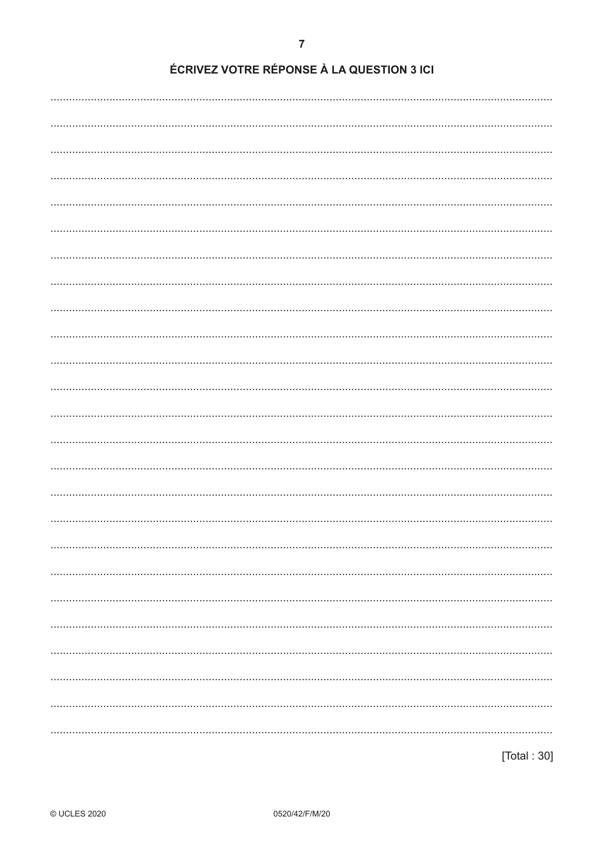 Cambridge IGCSE French - Foreign Language 0520 2020 Feb/March Paper 4 · Variant 2 question paper, page 7 of 8