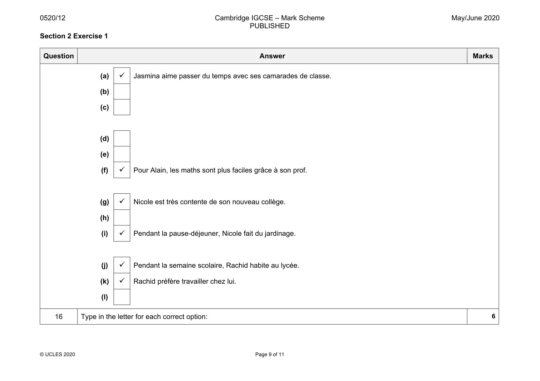 Mark scheme, page 9 of 11