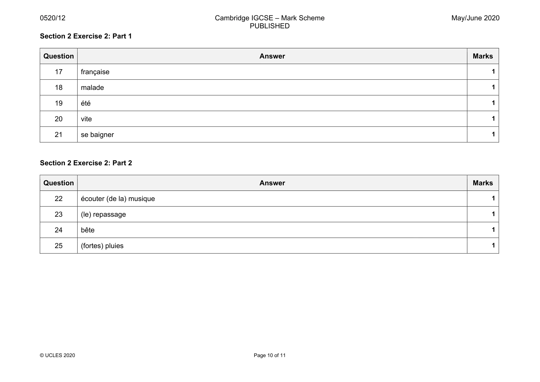 Mark scheme, page 10 of 11