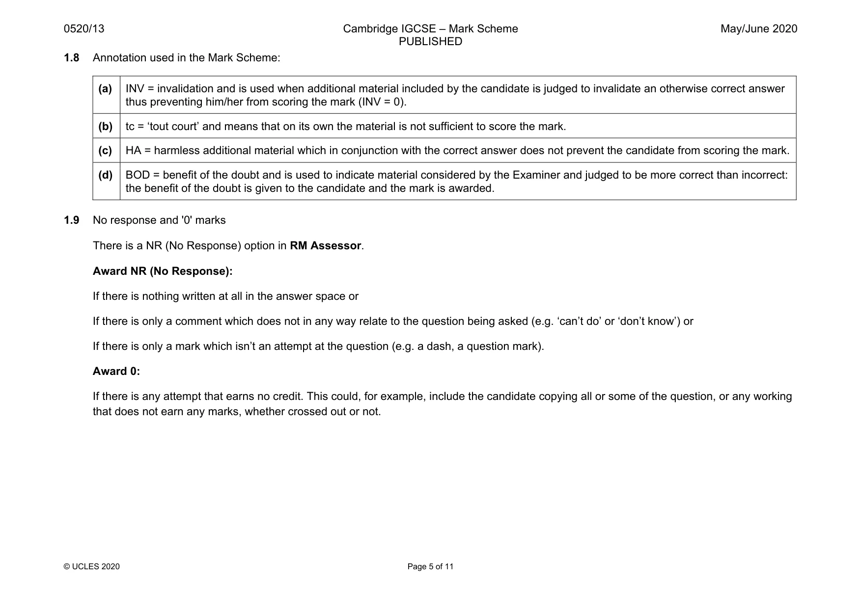Mark scheme, page 5 of 11