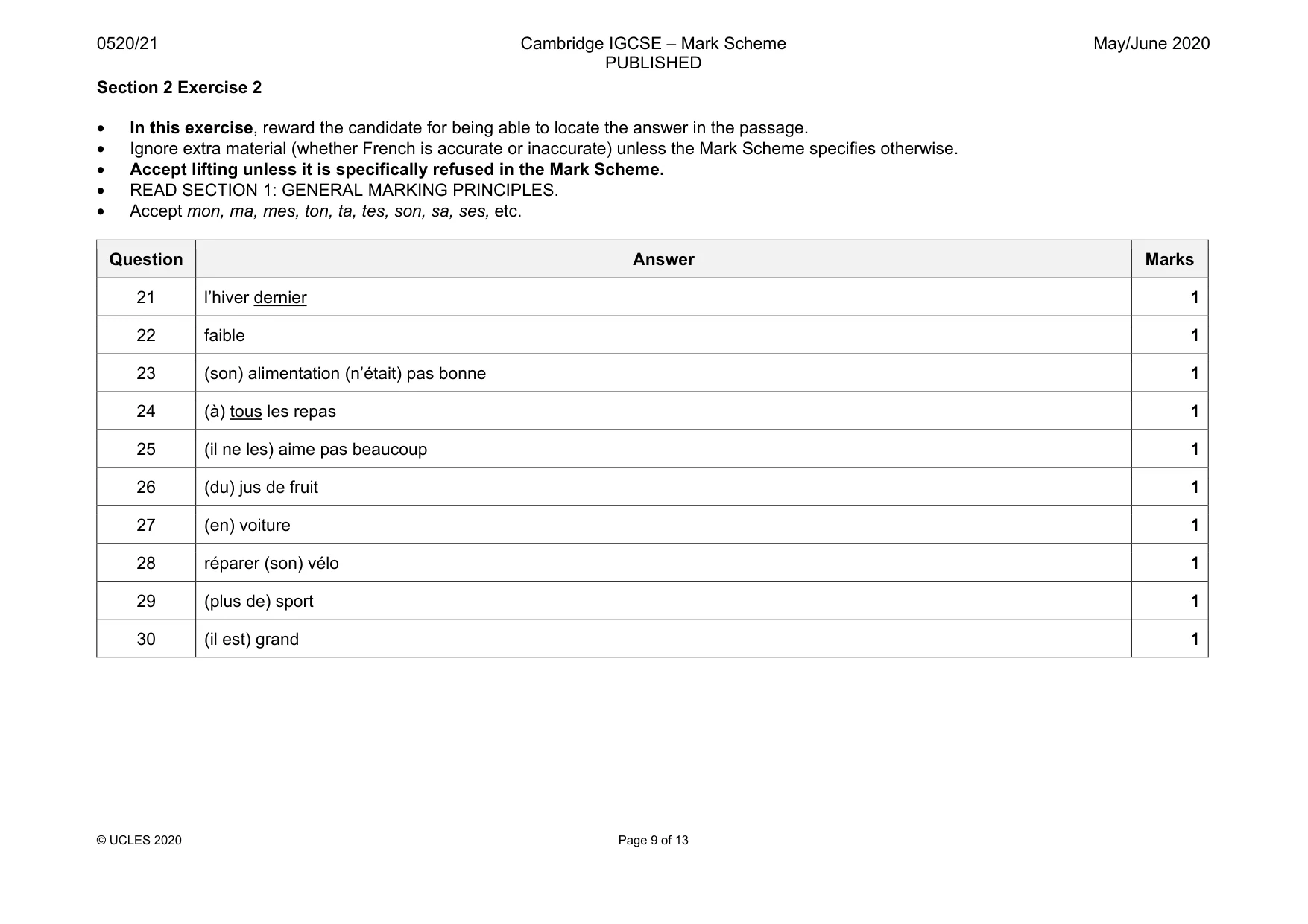 Mark scheme, page 9 of 13